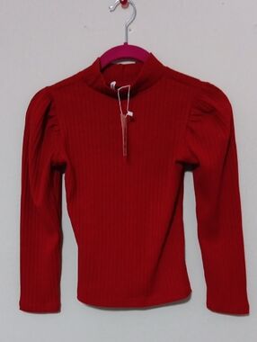 Kids Long Sleeve Ribbed Top - Red